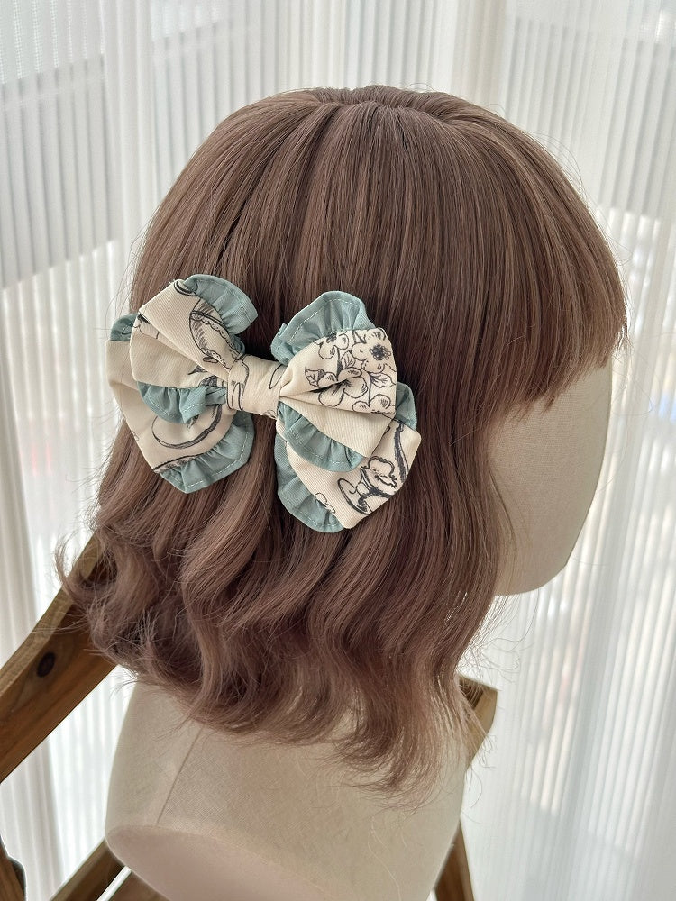 Apricot Edges Ruffled Lolita with Bow Blue Hairclip and
