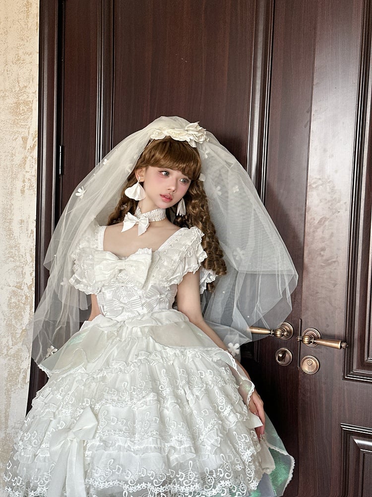 Lolita Head White Veil Floral Embellished