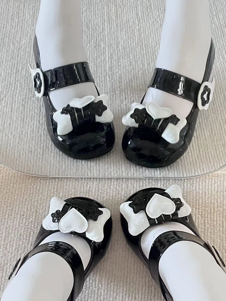 Jirai Kei Schwarze Lolita Star Wing Mary Jane Schuhe