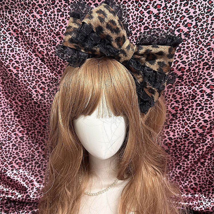 Black Leopard Lace / Trim Bow KC Print Big Gray with Gyaru
