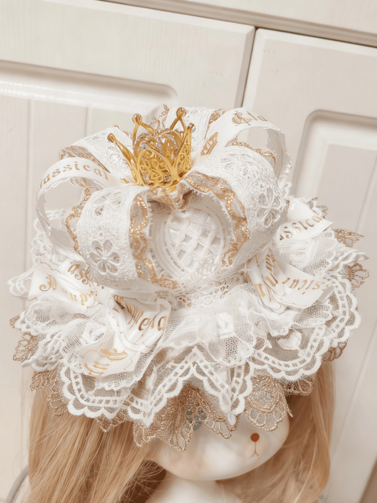 Gold Mini With Lace Hat Detail Crown White Clip Lolita