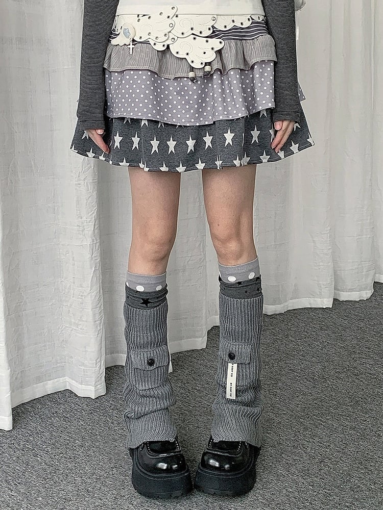 Dark Gray Star and Stripe Layered Ruffle Skirt - Solkatt
