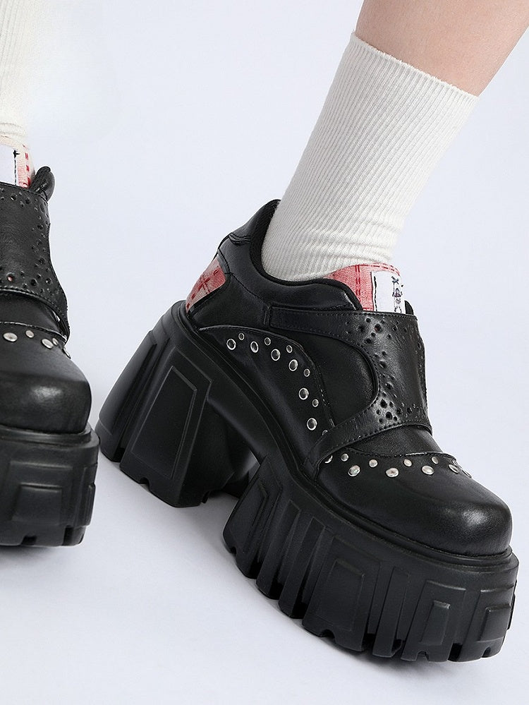 Schwarze Plateau Heels Block - Hohe Riemen Schnalle Punk