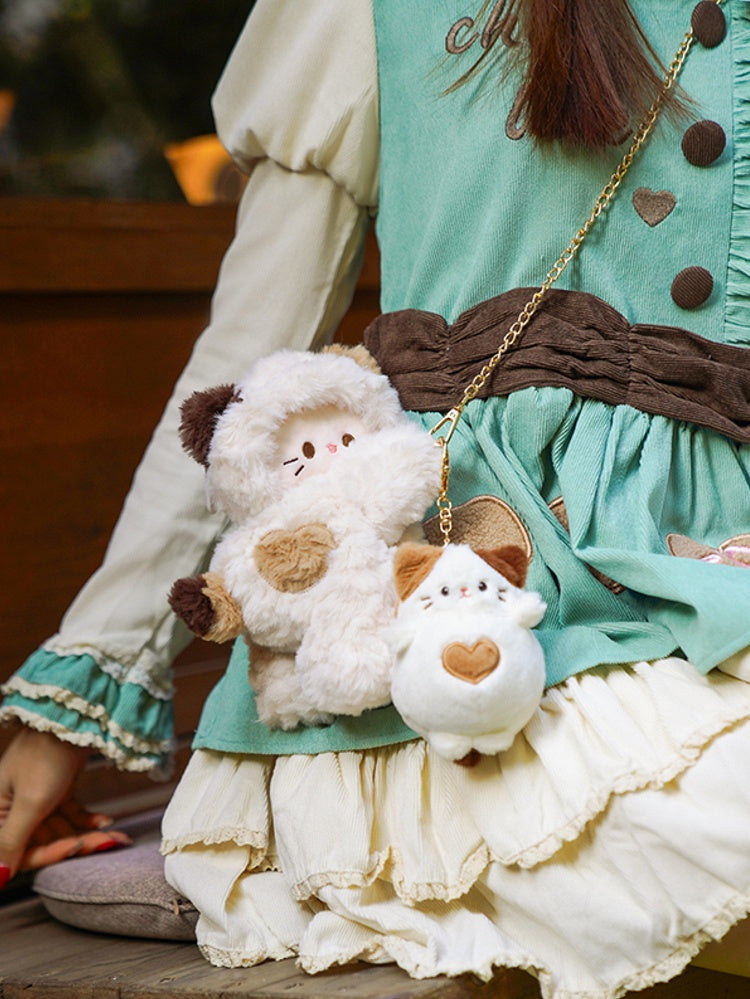ぬいぐるみ + オプション 4 ホワイト バックパック/クロスボディ キーチェーンバッグ 小/中/大サイズ キティ型