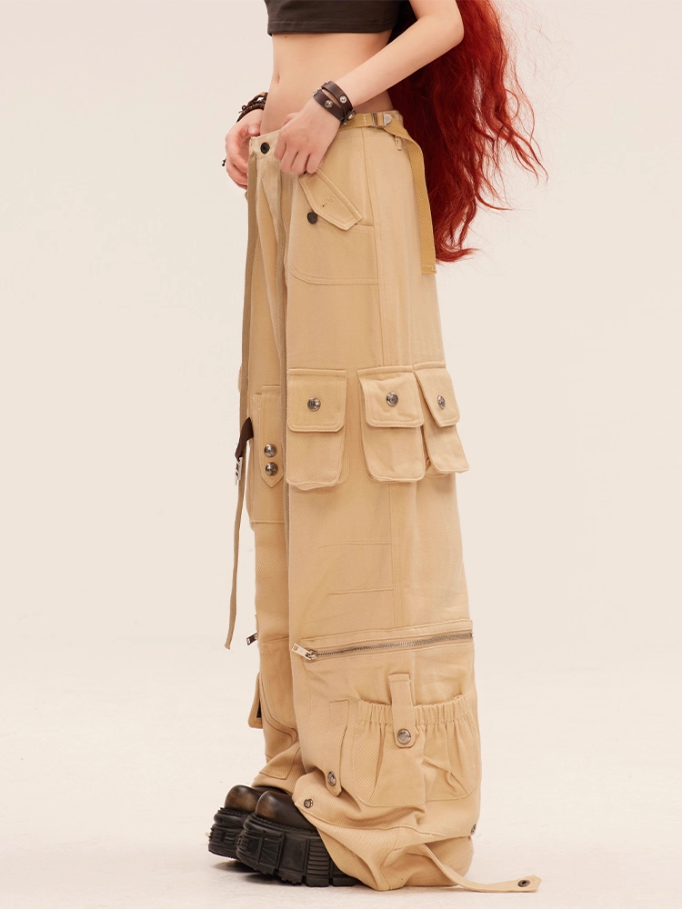 Low Millard Fashion Khaki Rise Cargo Pockets Wide-leg Pants