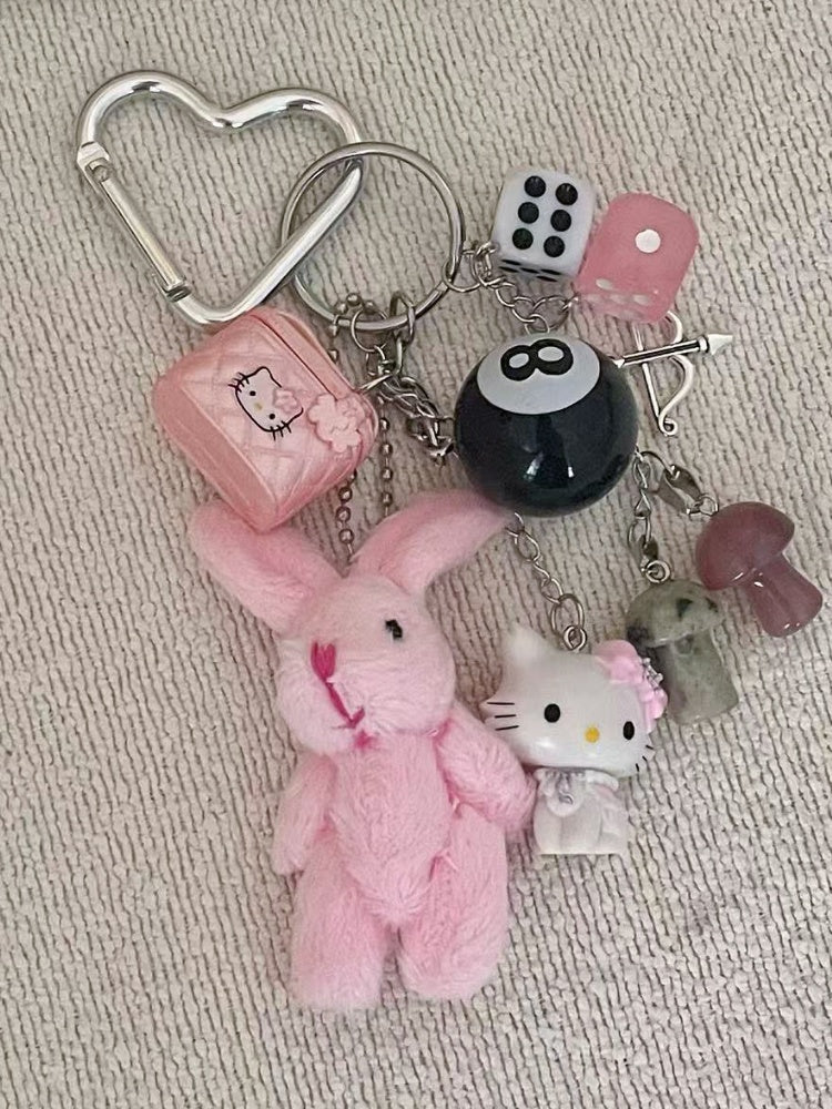 Y2K White/Pink Bunny Plush Kitty Keychain