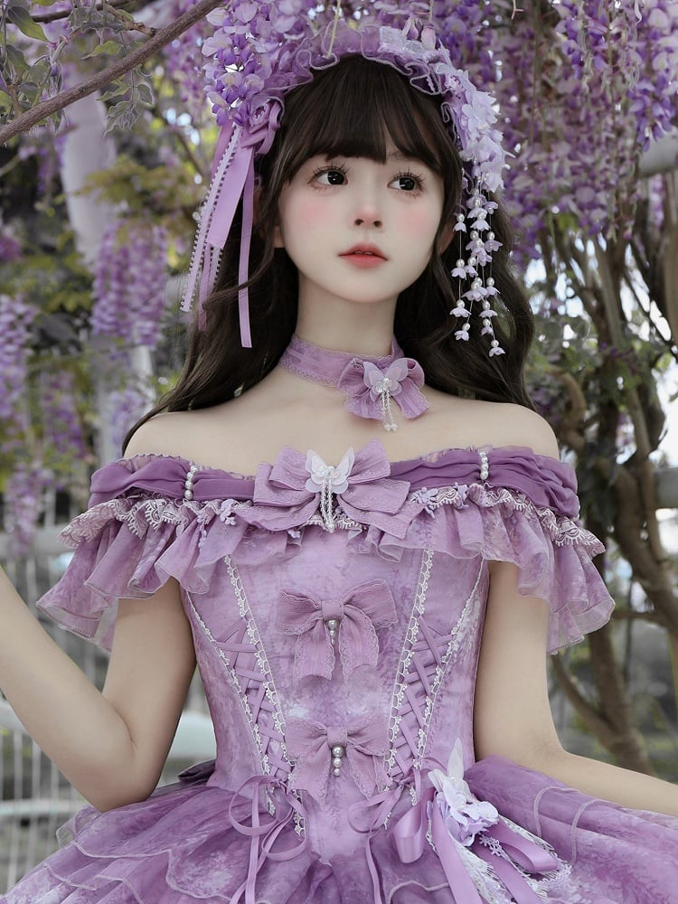 Decorated Butterfly Choker and Bow Purple