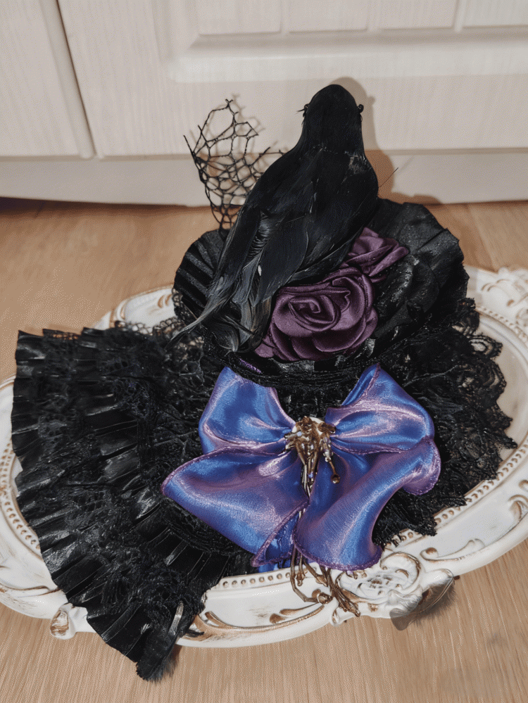 Crow Color Mini With Hat Lolita Gothic Lace 2 Clips Options