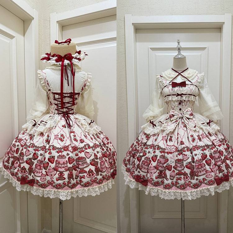 und Lolita-Rock mit süßem Erdbeerpullover und Teddy-Print