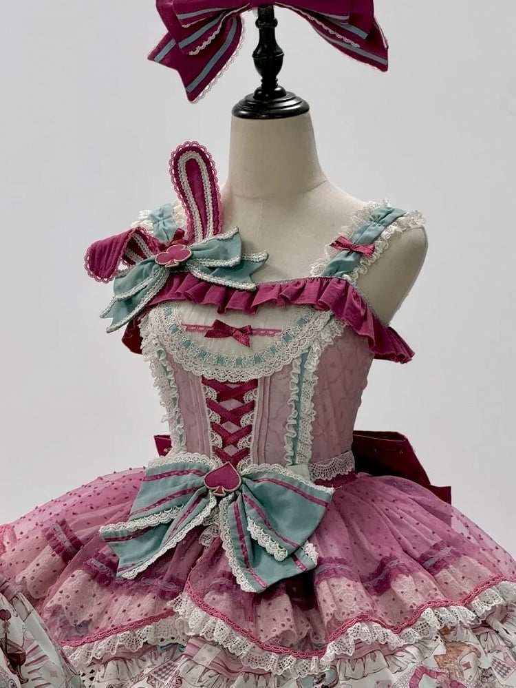 Pink & Green Bunny Ear Sweet Lolita Bow Brooch - Mewroco