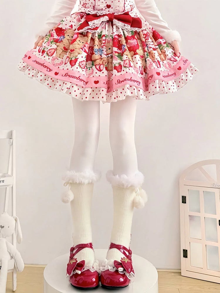Socks Pom-pom with - White Cuff Calf Furry