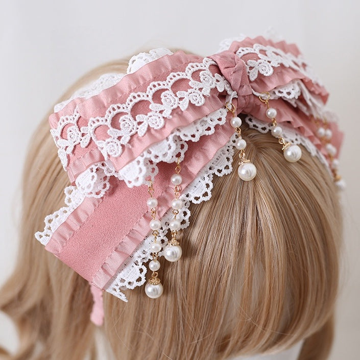 Charms Lolita Bead KC Pink Multi-Layer Lace and White With Gorgeous Bowknot