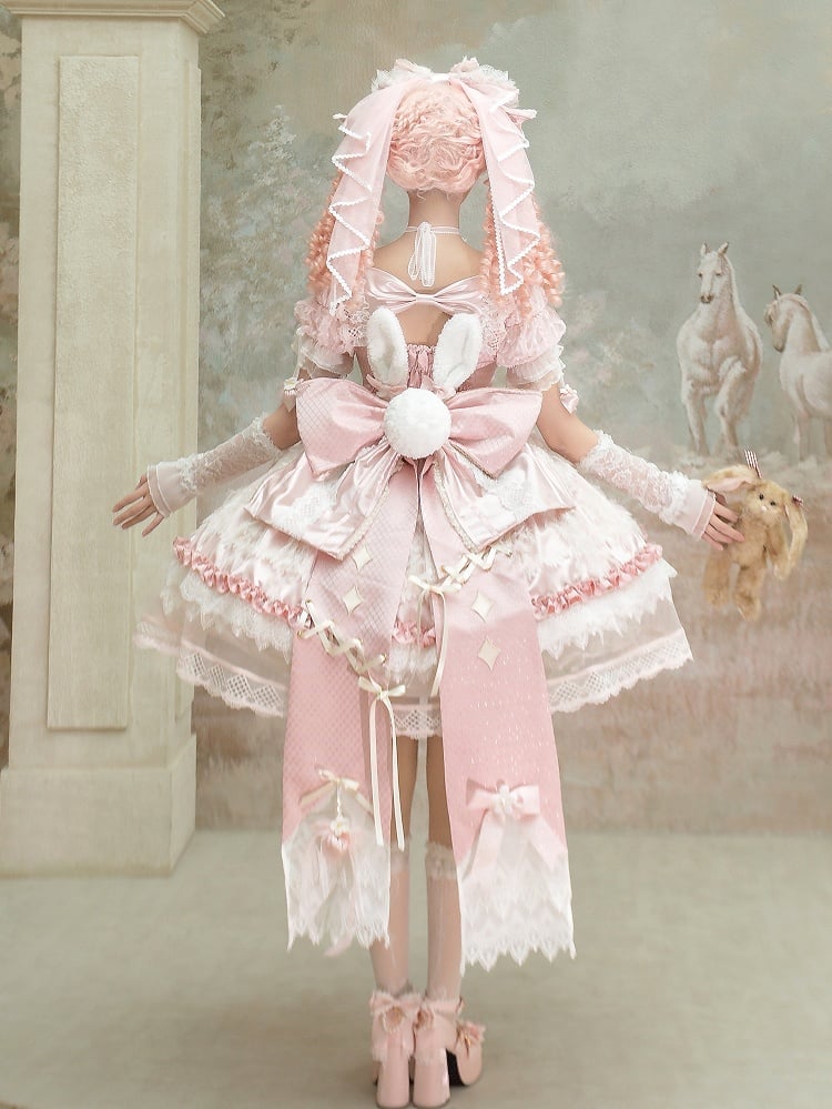Train Ears Lolita Pink with Plush Tail Bunny Bow Big
