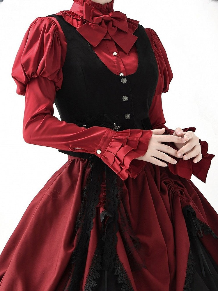 Lolita Red Blouse Satin Gothic Juliette Sleeves