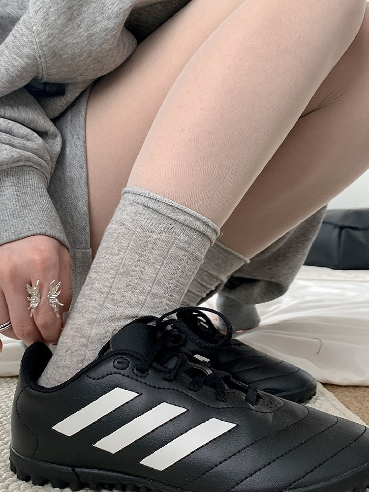 Gerippte Socken Trim Weiß/Grau Kalb