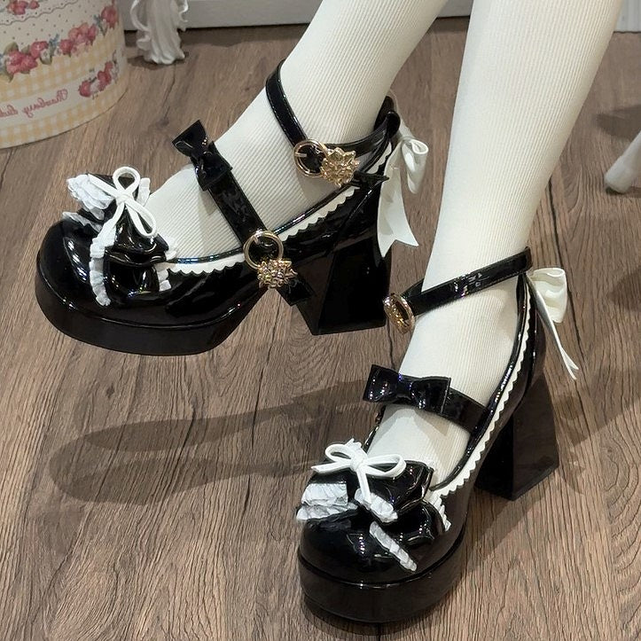 Elegant Height Heel in Platform Heels 8cm Lolita with Block Black High