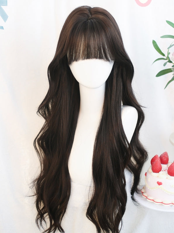 Black With Air Wigs Bangs Wavy 65-70cm Long