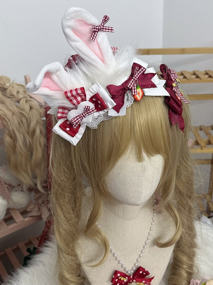 White Hat Bows Lolita Ear Sweet Mini Bunny Red