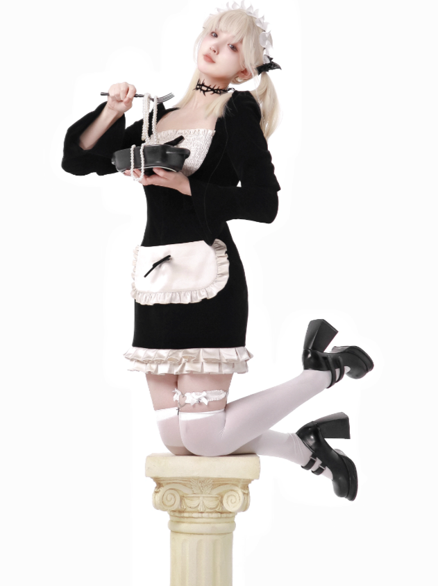 Hip Dress Klassische quadratische Samtschürze für Dienstmädchen