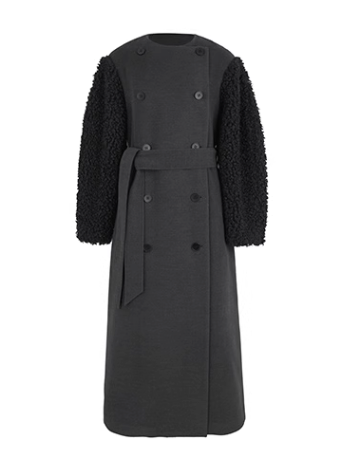 Wool Long Splice Coat Dark Mode