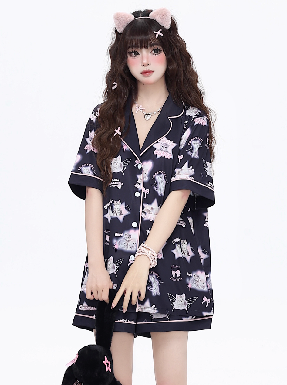 Half Top Design Room + Pants Summer Cat Cat Wear