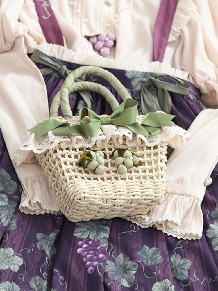 Grape Tote Decoration Lolita Bag Green/Purple Straw