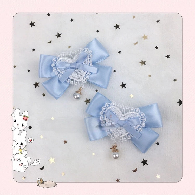 Lace Satin Heart Clips Hair (Pair) Pearl Drop