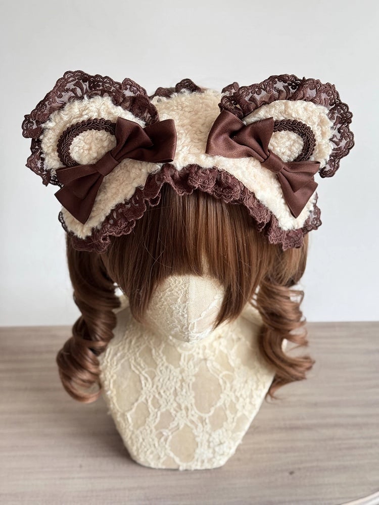Lace Hairband Ear Accents) Bear Brown (Sherpa Lolita