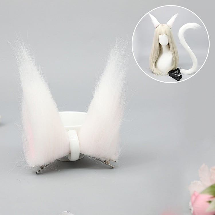 Color Long Solid Lolita 4 Colors Clips Hair Faux Fox Ear Fur