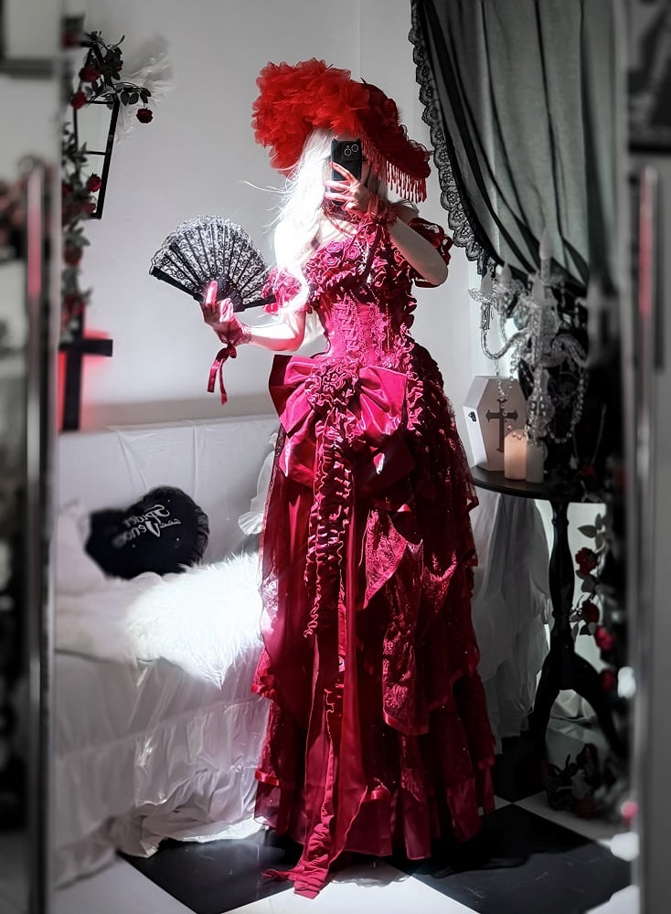 Hanayome Taillenstäbchen Bodenkorsett Länge Kleid Hime Kleid Rot Ball Lolita