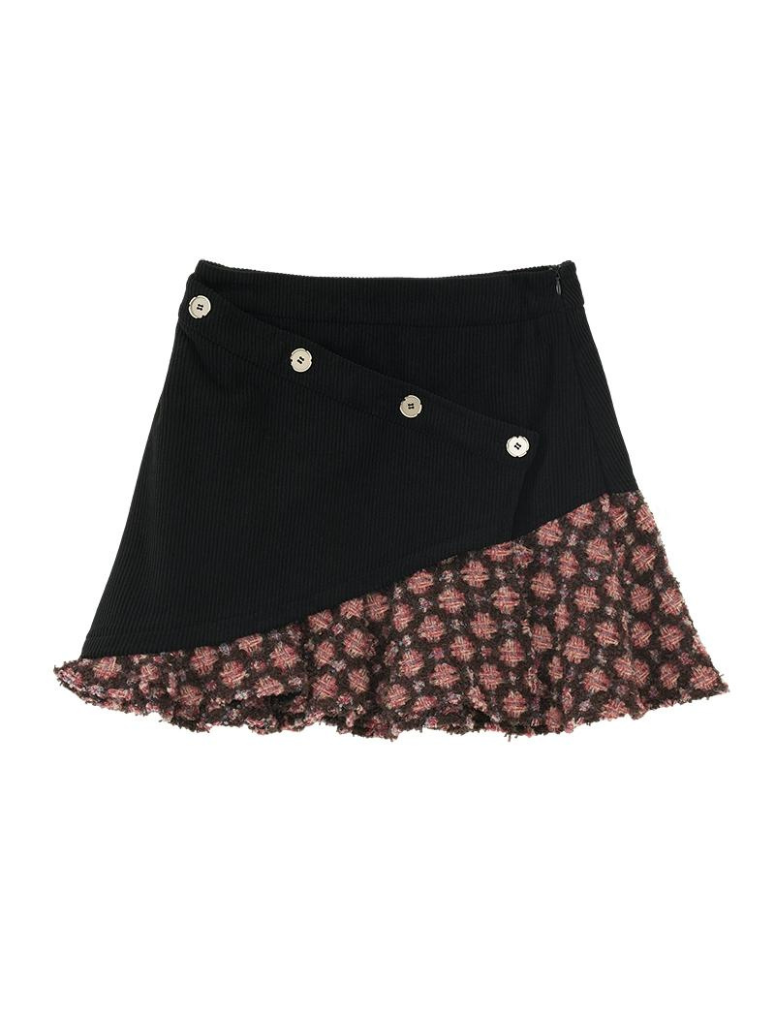 アシンメトリーフラワーショートパンツ+カラースカートフラワージャケット