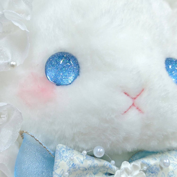with White Bunny Bowknot Decorated Plush Blue Backpack