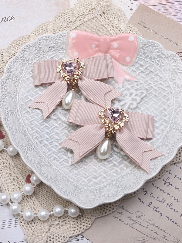 Bowknot Hairclip Color 4 Heart Jirai Kei Options Rhinestone Charm Pearl