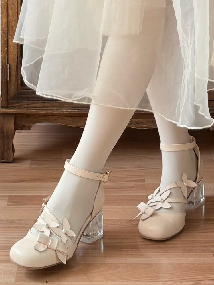 Decorative - Lolita Mid Heel Shoes Bow Classic in Apricot