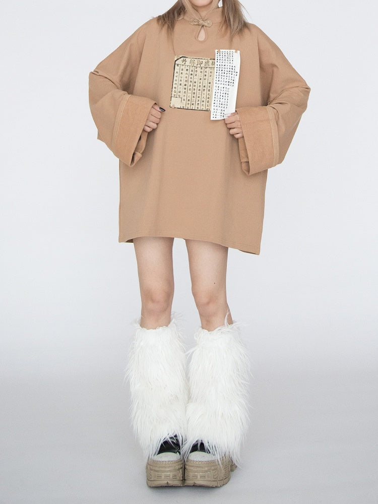 Camel Collar with Cheongsam Dress Mandarin Hoodie