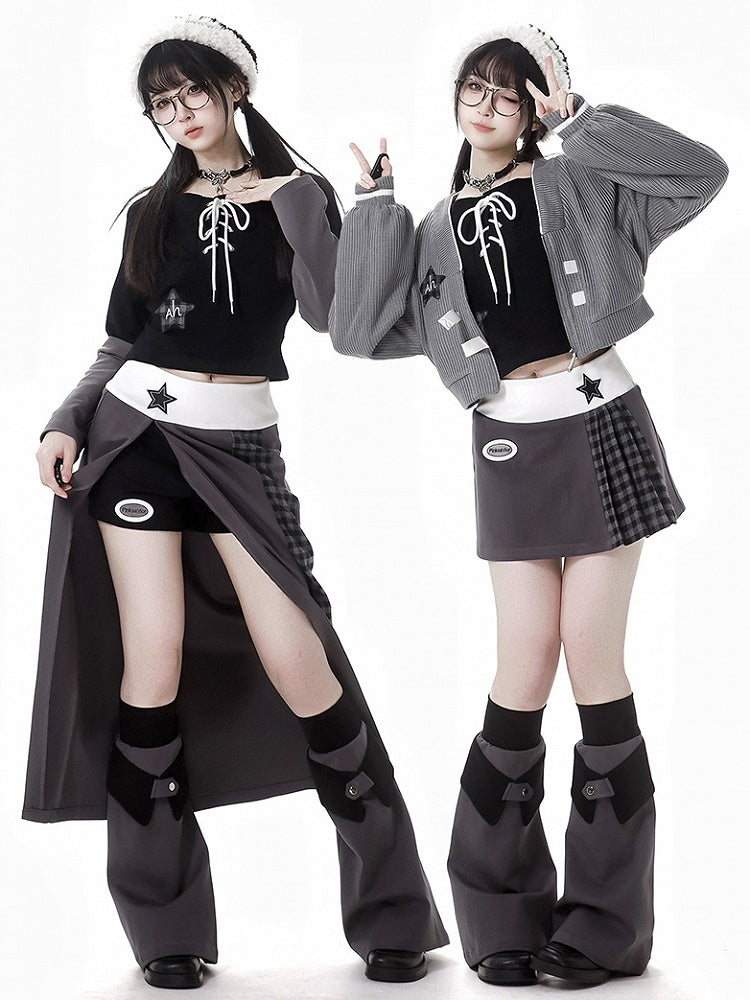 Graue Strickjacke mit Reißverschluss und Sternverzierung