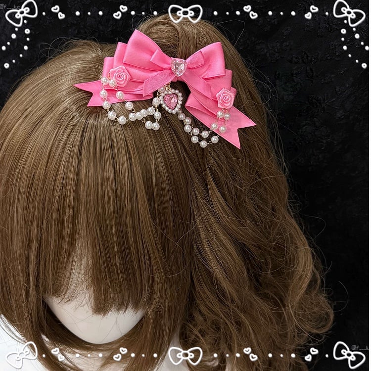 Satin Pink Rose Lolita - Hime with Hairclip Bow