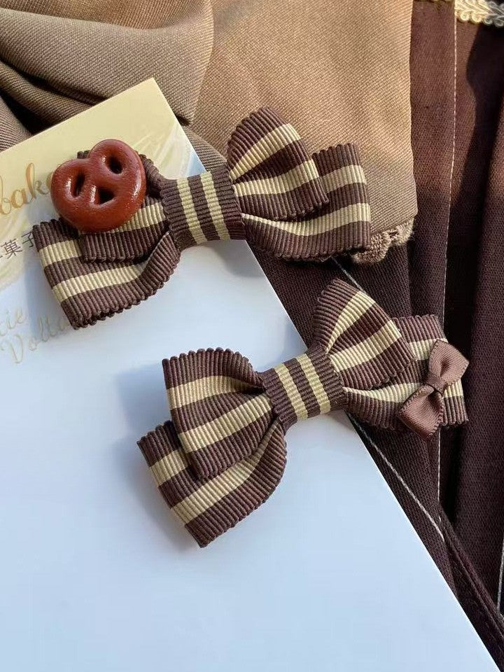 Striped Bowknot Hairclips Brown Pattern