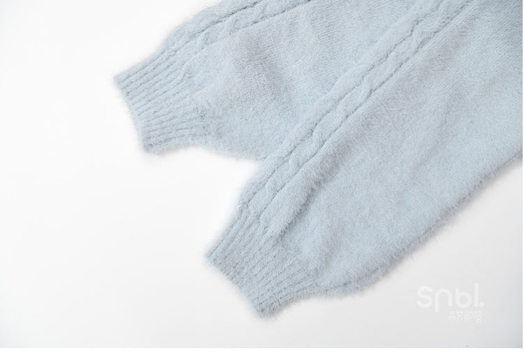 Cute Snowman Adorned Blue Mohair Soft Sweater