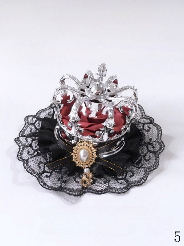 – 5 Crown Options Hairclip Accents Lolita and Black with Based Lace Bow Bead