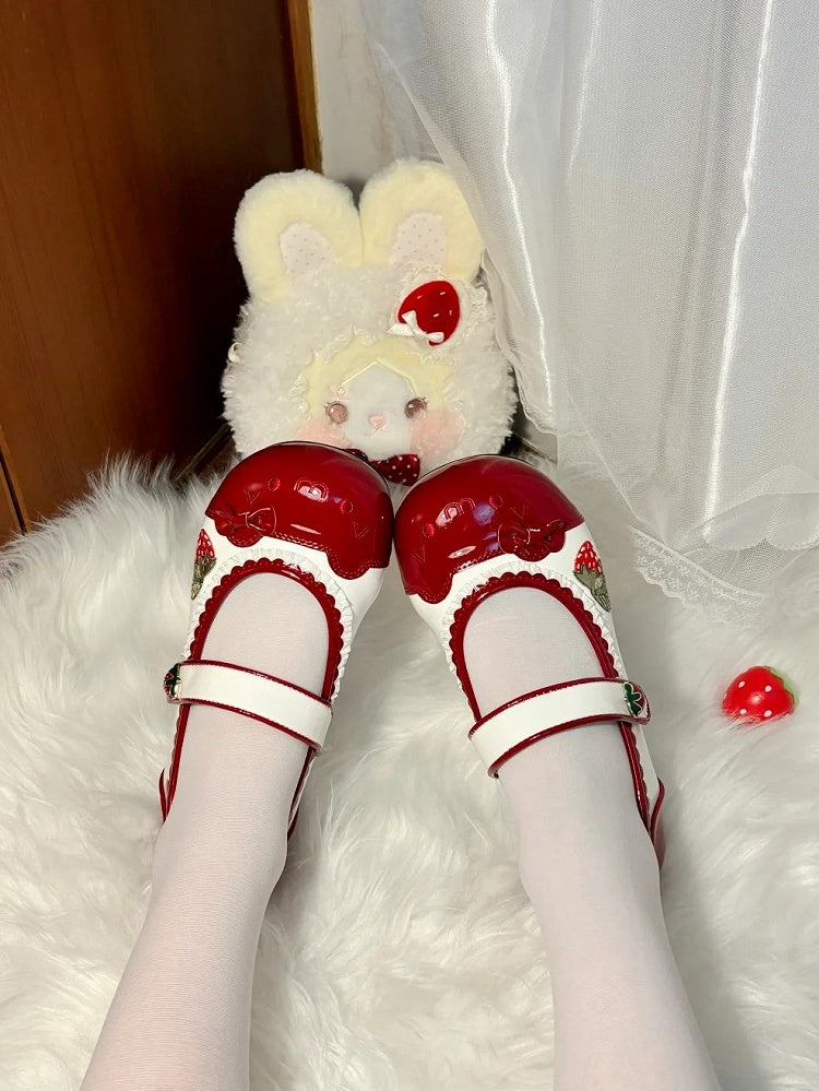 Slippers Lolita Accents Scalloped with Bow Strawberry Sweet Red Hem Indoor Themed