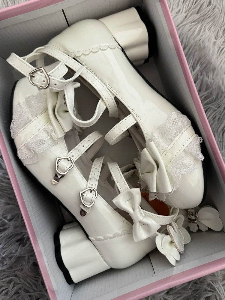 Mid Mary White Accents Bow Rabbit - Sweet Janes PU with Lolita Theme Heel