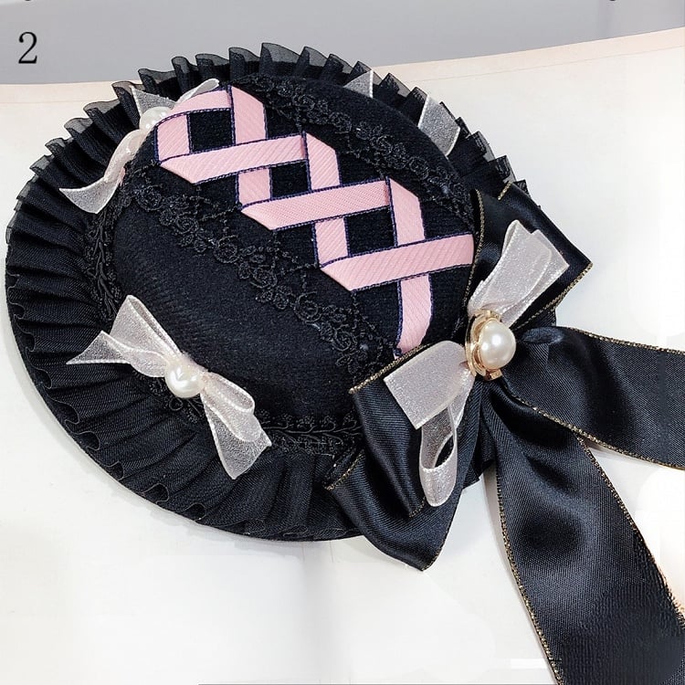 Hat Details 2 Mini BlackPink Options Trim Bowknot Lolita Sweet Lace