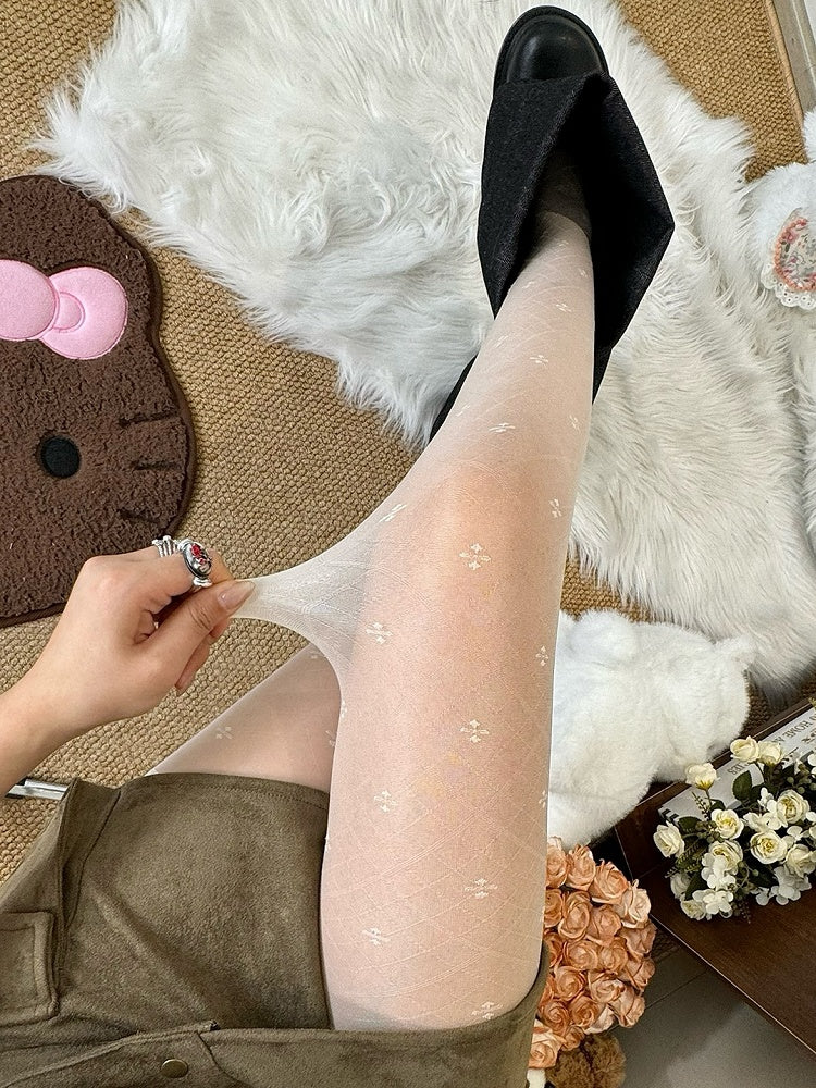 Schwarz/Weiß und Kleeblatt Diamant Muster Strumpfhosen Vierblättriges