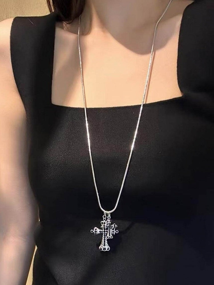 Silver Gothic Two-Cross Pendant Necklace - WhaleHall