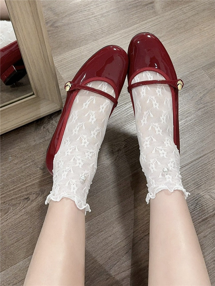 Pearl Ruffle Lace Socks Trim Floral Ballet Short Style