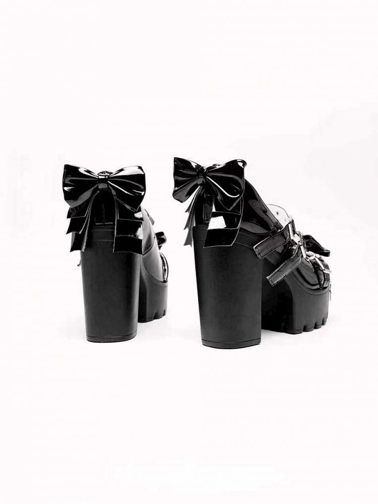 Lolita Gothic Black Heels Platform Block Accents with Studded High