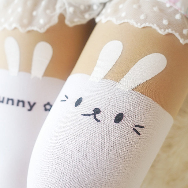 Weiß/schwarze Strumpfhose mit Hasenohren