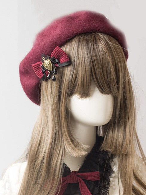 Red & Black Gothic Lolita Shield Bowknot Hairclip
