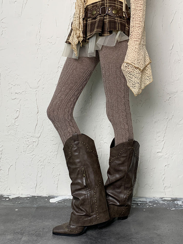 グレーのY2Kニット冬用タイツ